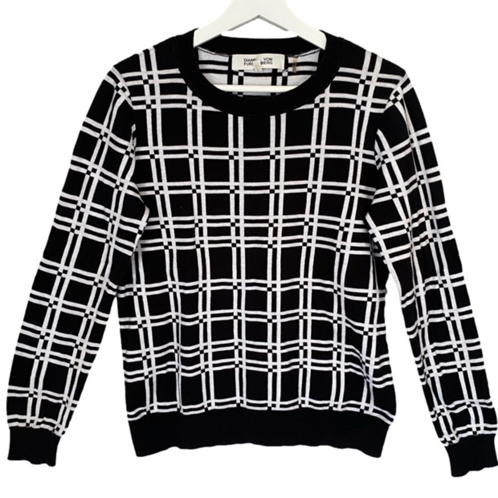 DIANE VON FURSTENBERG Sweater Long Sleeve Plaid Black/White Women Size M